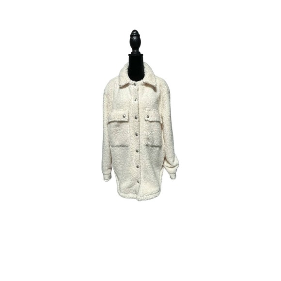 BLANK NYC Cream Sherpa Jacket Snap‎ Front Size L - Picture 1 of 7